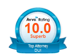 A small blue Avvo badge with 10.0 in the middle, indicating a superb Avvo rating for attorney Mark Foster