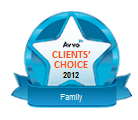 Blue badge representing AVVO Clients' Choice winner for family law in 2012, Tim Hambidge